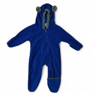 Cuddle Club Baby‎ Blue Fleece Bear Hooded Pram Suit Romper 6-12 Months